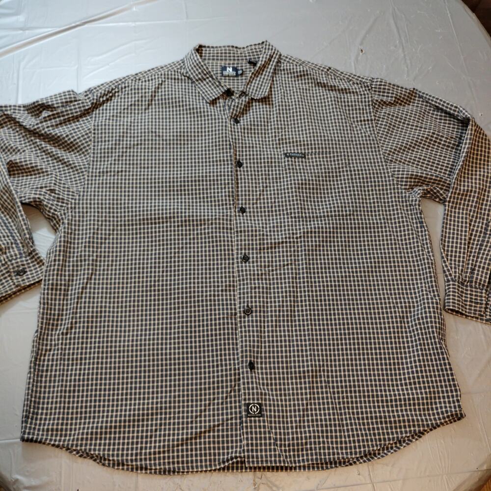 Nautica Jeans Co Plaid Button Down Shirt XXL 2XL Big Tall Blue White Check Woven